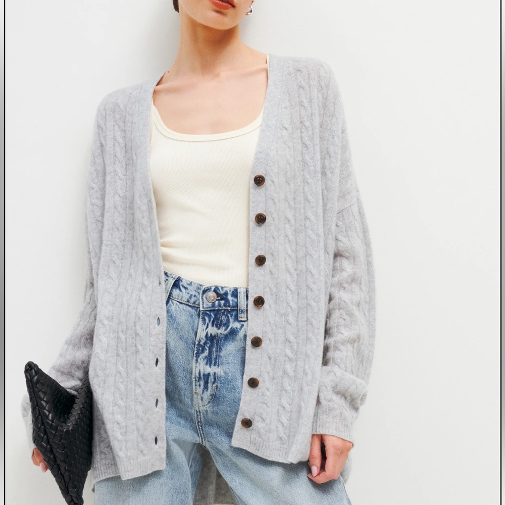 Reformation Gray Cable Knit Cardigan